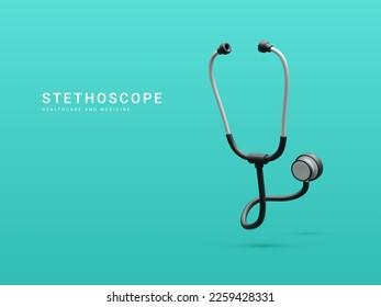 3d realistic medical stethoscope isolated on blue background. Online doctor consultation and healthcare concept. Vector illustration