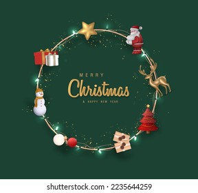 3D Realistic Merry Christmas Banner with 3D Element Vector Illustration.