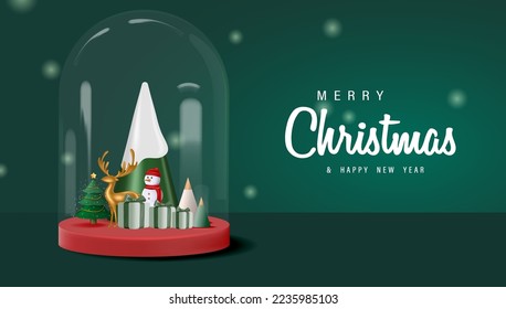 Banner 3D de Feliz Navidad Realista y Feliz Año Nuevo con Ilustración vectorial de elementos 3D.