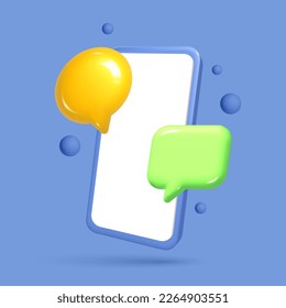 3d realistic mesh smartphone vector icon with chat bubble social media. Mobile with text frame. Incoming mail notify, newsletter and online email concept illustration phone message dialogue.