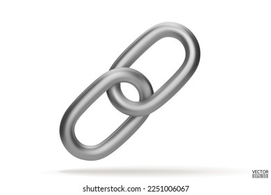 3d Cadena de metal realista o enlace Icono aislado en fondo blanco. Icono de dos enlaces de cadena, Adjuntar, símbolo de bloqueo. Signo de enlace de cadena de bloqueo. Ilustración vectorial 3D
