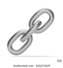 3d Realistic metal Chain or link Icon isolated on white background. Two chain links icon, Attach, Lock symbol. Blockchain link sign. 3D vector illustration