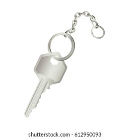 3D realistic metal key with chain icon design vector illustration