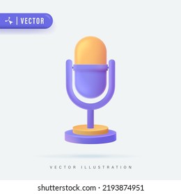 3D Realistic Microphone Icon Vector Illustration.  Podcast icon vector. Voice vector icon, Record. Microphone - recording Studio Symbol. Retro microphone icon