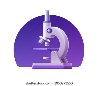 3d realistic microscope on the background of a purple shape. Isolated cartoon illustration. Vector template for medical design. Education technology concept. Medical equipment for research. - Shutterstock ID 1950273550