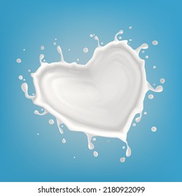 3D Realistic Milk Splash With Heart Shape. EPS10 Vector