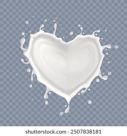 Salpicadura de leche realista 3D con forma de corazón. Vector EPS10