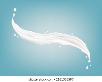 3D Realistic Milk Splash Isolated On Blue Background. EPS10 Vector