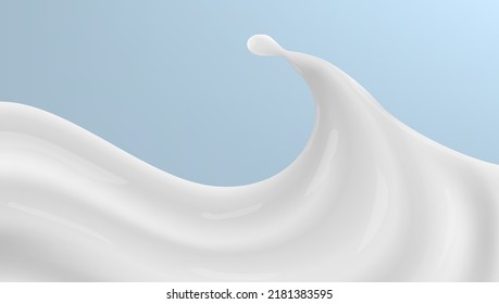 3D Realistic Milk Wave Isolated On Blue Background. EPS10 Vector