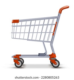 3D Realistic Mini Shopping Cart With Red Items. EPS10 Vector