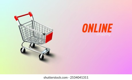 3D Realistic Mini Shopping Cart With Red Items. EPS10 Vector