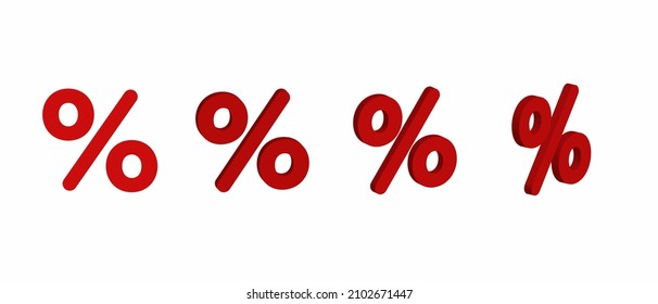 3d Realistic minimal red design element, label vector symbol sales discount. Percent sign at different angles