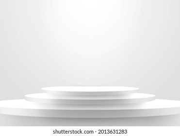 3D realistic minimal scene empty white steps stair winner space on clean background. Vector illustration