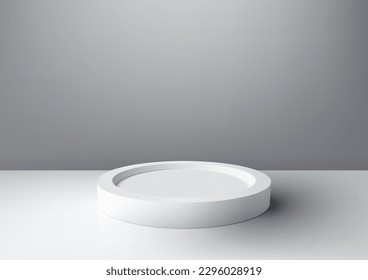 3D realistic mockup display empty white podium platform display on minimal wall scene gray background and natural light. You can use for beauty cosmetic presentation, showcase, showroom, product stand