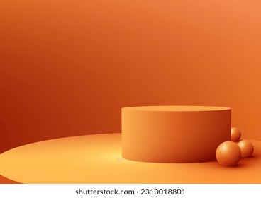 Mockup 3D realista muestra una plataforma de podio vacía naranja y amarillo sobre un fondo mínimo de escena de la pared y luz natural. presentación cosmética de belleza, escaparate, sala de exposición, promoción de stand de productos, etc