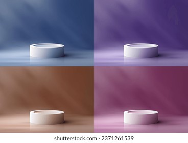 Mockup 3D realista muestra la pantalla vacía de plataforma de podio blanco en el fondo mínimo de la escena de la pared y la luz natural. Se puede utilizar para presentaciones estéticas de belleza, escaparate. Ilustración del vector