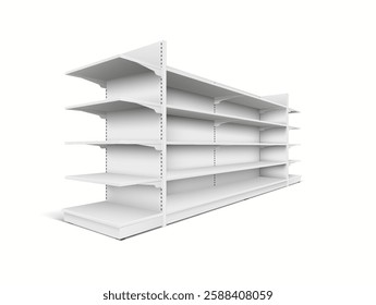 3D realistic mockup of a supermarket shelf viewed from the side, designed for product displays in stores.