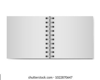 3D realistic model open notebook without hard cover. Square organizer with clean page. Template of notepad or diary isolated on white background. Mockup of empty book with silver spiral