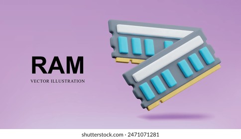 3d Realistic Modern High Speed Computer Ram Memory Icon. Computer part Vector illustration