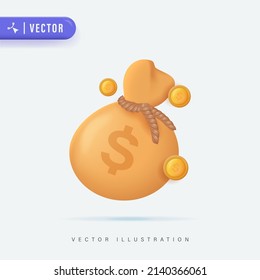 3d Realistic Money Bag with Dollar Sign Vector Illustration, Money Bag Vector Icon, Logo and Symbol