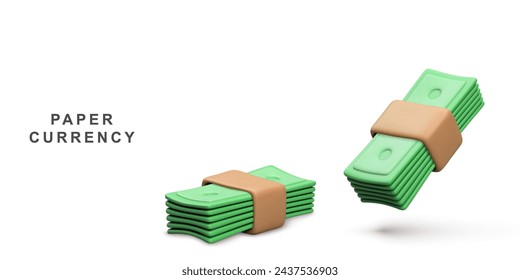 3d Realistic money saving concept Bundle of money. Vector illustration.