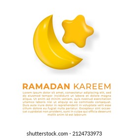 
3D realistic moon and star ramadan Vector illustration