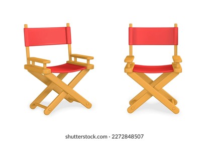 3d realistic movie, film director chair in cartoon style. Vector illustration.