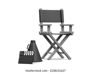 3d realistic movie industry concept. Cinema production design concept. Director chair, clapperboard and megaphone on light background. Vector illustration - Shutterstock ID 2238131627