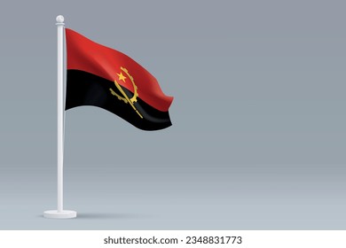 3d realistic national Angola flag isolated on gray background with copyspace