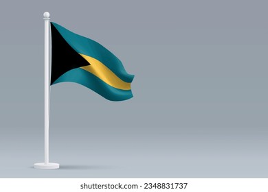 3d realistic national Bahamas flag isolated on gray background with copyspace