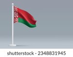 3d realistic national Belarus flag isolated on gray background with copyspace