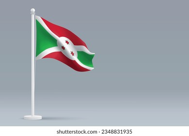 3d realistic national Burundi flag isolated on gray background with copyspace