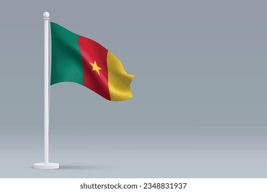 3d realistic national Cameroon flag isolated on gray background with copyspace