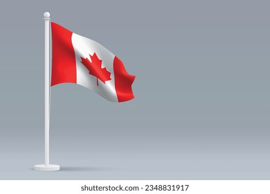 3.ª bandera nacional canadiense realista aislada en un fondo gris con espacio de copia