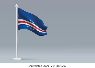 3d realistic national Cape Verde flag isolated on gray background with copyspace