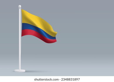 3d realistic national Colombia flag isolated on gray background with copyspace