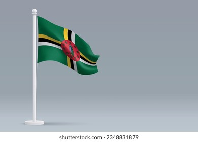 3d realistic national Dominica flag isolated on gray background with copyspace