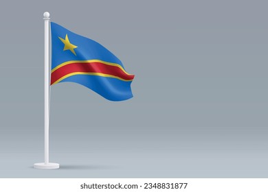3d realistic national DR Congo flag isolated on gray background with copyspace