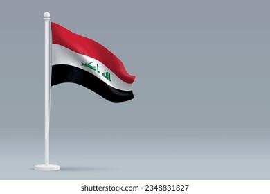 3d realistic national Iraq flag isolated on gray background with copyspace