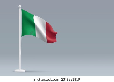 3d realistic national Italy flag isolated on gray background with copyspace