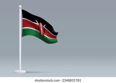 3.ª bandera nacional realista de Kenia aislada de fondo gris con espacio de copia