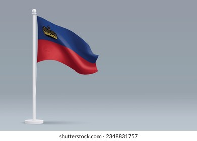 3d realistic national Liechtenstein flag isolated on gray background with copyspace