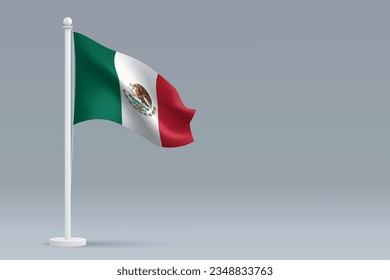 3d realistic national Mexico flag isolated on gray background with copyspace