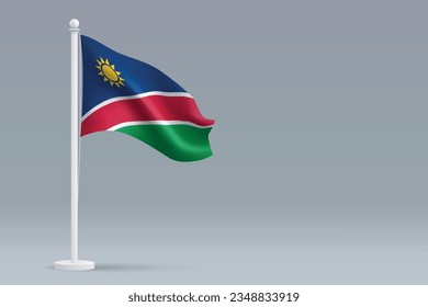 3d realistic national Namibia flag isolated on gray background with copyspace