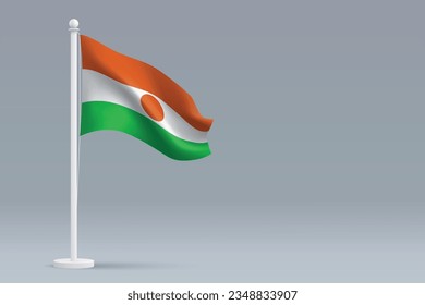 3d realistic national Niger flag isolated on gray background with copyspace
