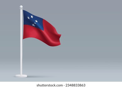 3d-realistische nationale Samoa-Flagge einzeln auf grauem Hintergrund mit Kopienraum