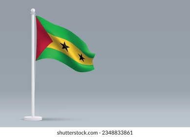 3d realistic national Sao Tome and Principe flag isolated on gray background with copyspace