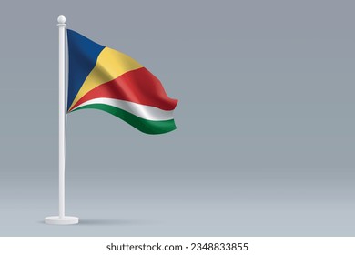 3d realistic national Seychelles flag isolated on gray background with copyspace