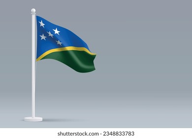 3d realistic national Solomon Islands flag isolated on gray background with copyspace