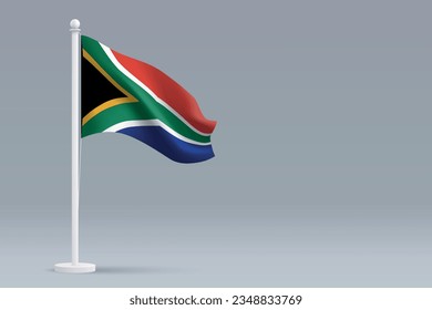 3.ª bandera nacional realista de Sudáfrica aislada en fondo gris con espacio de copia